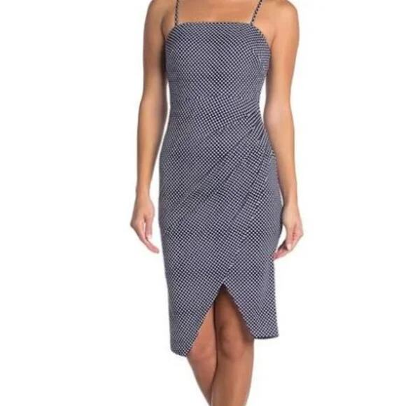 NWT Betsey Johnson Navy Polka Dot Faux Wrap Slit Sundress Size 4 - Picture 1 of 9
